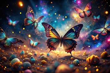 Abstract Night Butterflies: Surreal Wings in Dark Nebula