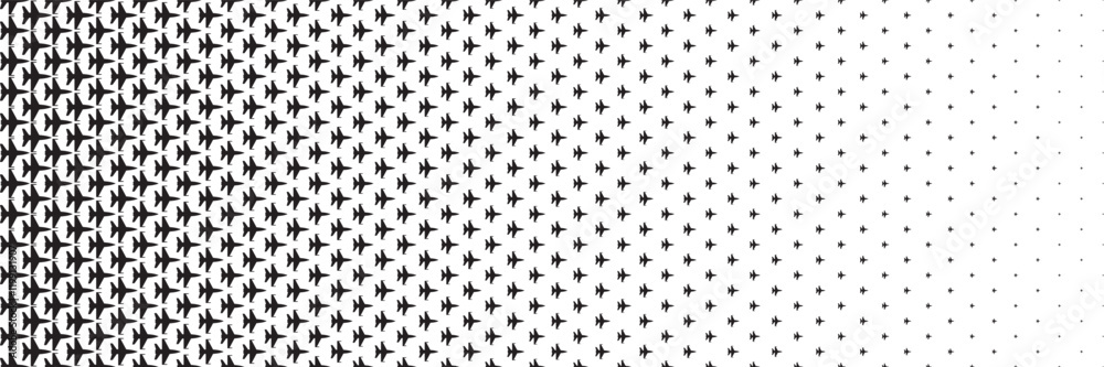 Poster horizontal halftone of black fighter plane for pattern and background.