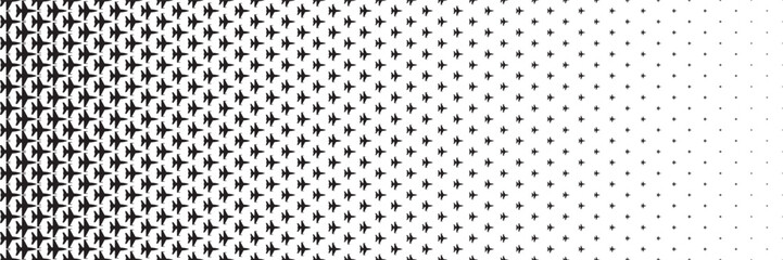 horizontal halftone of black fighter plane for pattern and background.