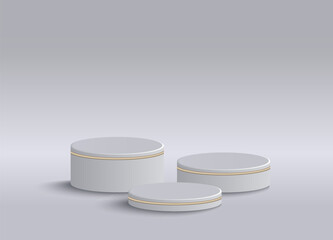3d render, abstract white background, modern minimal concept, clean style. Empty cylinder podium, vacant pedestal, round stage, showcase stand