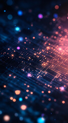 Naklejka premium Complex electronic connections creating a futuristic printed circuit board with glowing nodes transferring data