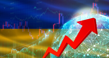 Global financial growth with Ukraine flag. Financial growth with Ukraine flag on economic background