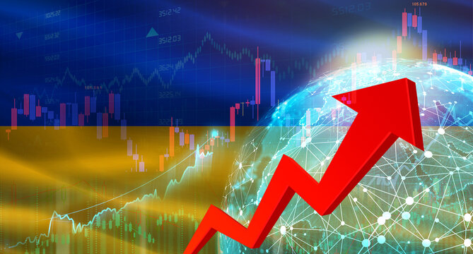Global financial growth with Ukraine flag. Financial growth with Ukraine flag on economic background - Powered by Adobe