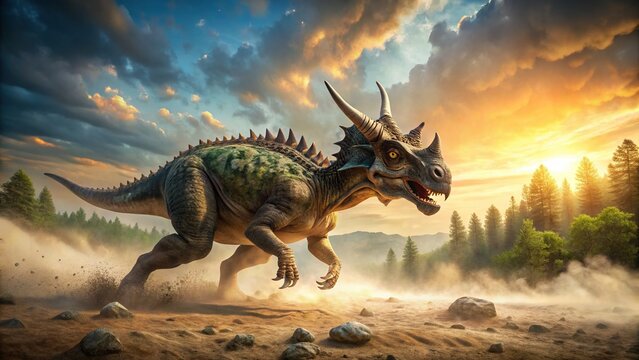 Einiosaurus Running: Prehistoric Dinosaur in Action - Stock Photo