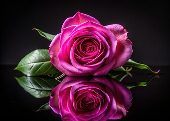Fototapeta premium Elegant Pink Rose Reflection: Black Background Stock Photo