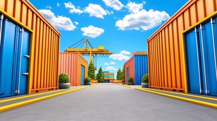 Obraz premium Colorful Shipping Containers in Modern Industrial Yard Scene