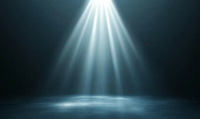 Light square on a dark gray background with a thin beam of light shining from above, contrast, brightness, minimalist