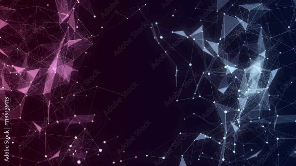 Poster Business futuristic backdrop. Network connection structure cyberspace with moving particles. Big data visualization. Abstract cyber security background. 3D rendering.