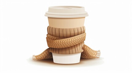 Stylish Paper Cup for Coffee in a Scarf - Coffee to Go Concept
