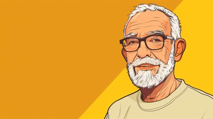Mature Man Cartoon Portrait on Yellow Background