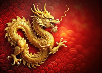Obraz premium Luxurious Golden Dragon New Year Design - Festive Celebration Stock Photo
