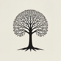 Fototapeta premium Black tree silhouette on light background