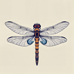 Illustrated dragonfly with intricate details on light background