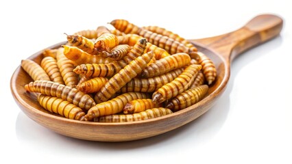 Mealworms on Wooden Spoon - High-Resolution Stock Photo of Tenebrio Molitor Larvae