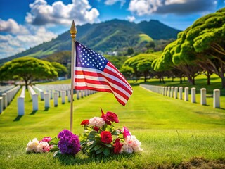 Memorial Day at Punchbowl Cemetery, Honolulu, Hawaii - Diamond Head View