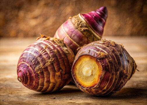 Minimalist Closeup of Taro Root Vegetable:  Earthy Tones and Textured Skin