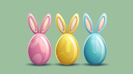 Vibrant Easter Eggs with Rabbit Ears on Yellow Background