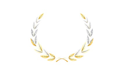 Golden and Silver Laurel Wreath on White Background,Elegant Laurel Wreath Emblem for Award or Achievement,Classic Laurel Wreath Symbol of Victory and Triumph,Circular Leaf Wreath Design for Logo 