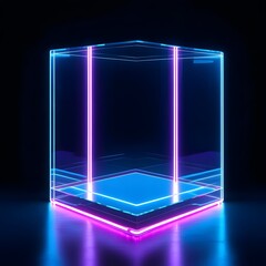 Glowing Neon Glass Podium Future Artistry in Plastic Square Design