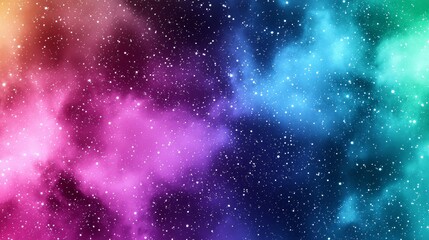 Colorful cosmic nebula with stars shining in vibrant hues of pink, blue, and green during a star-filled night sky