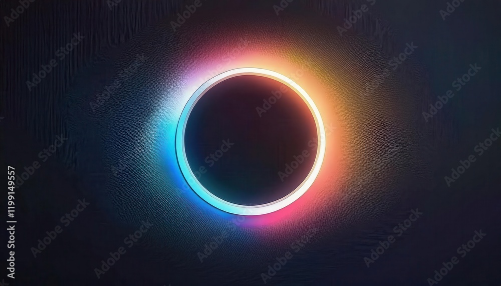 Poster luminous glowing circular gradient halo with vibrant spectrum tones on dark background, perfect for 