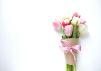 Beautiful tulips on white background