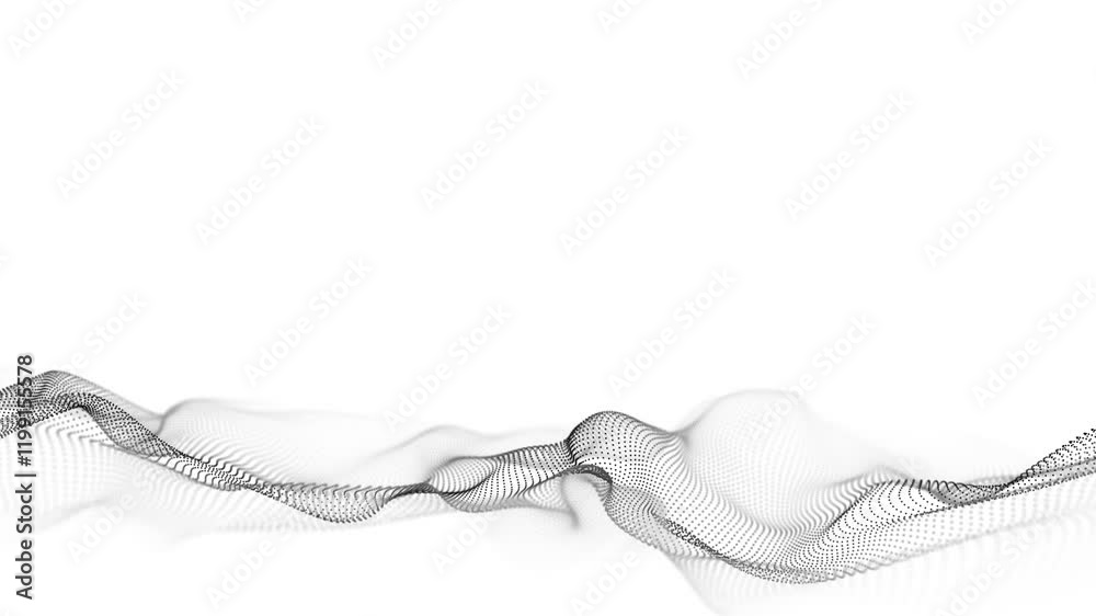 Poster Digital technology white wave. Light cyberspace with motion dots. Futuristic digital background artificial intelligence. Big data analytics. 3d rendering.