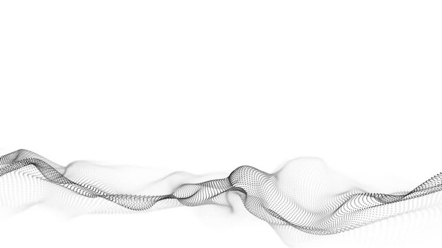 Digital technology white wave. Light cyberspace with motion dots. Futuristic digital background artificial intelligence. Big data analytics. 3d rendering.