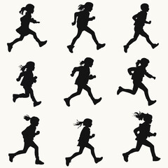 15 silhouettes of children running and playing tag