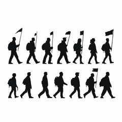 15 silhouettes of people marching in a parade