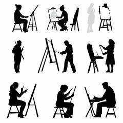 15 silhouettes of people painting, drawing, and creating art
