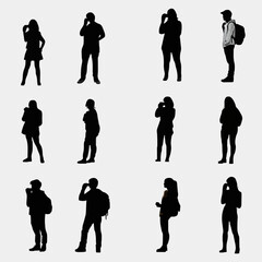 15 silhouettes of people posing for photographs