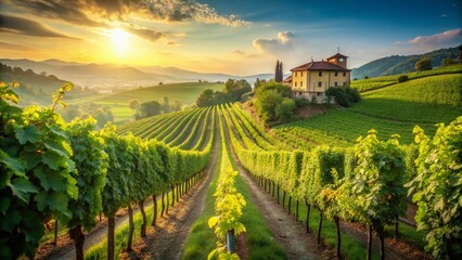 Fototapeta premium Italian Vineyard Rows, Winery View, Grape Plantation