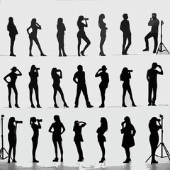 15 silhouettes of people posing for photographs