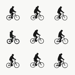 Obraz premium 15 silhouettes of people riding bicycles in different positions