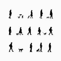 15 silhouettes of people walking dogs