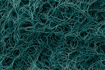 Abstract teal textured background. Intricate network of tangled threads creating a complex and captivating pattern. Ideal for design projects needing a unique backdrop.