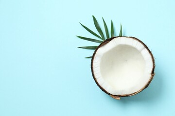 Coconut on color background, top view