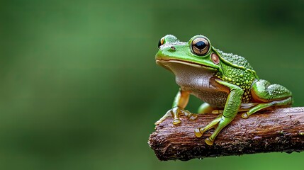 Naklejka premium Frog resting on branch nature close-up green
