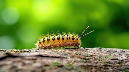 Fototapeta premium Caterpillar crawling on a branch nature macro