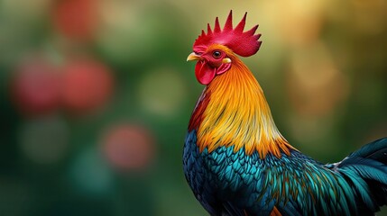 Fototapeta premium Vibrant rooster portrait nature animal photography