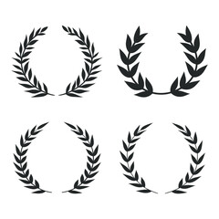 set of circle leaf vector icon black and white