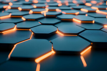 Obraz premium Abstract background of glowing hexagonal grid, perfect for tech, futuristic, or network concepts.