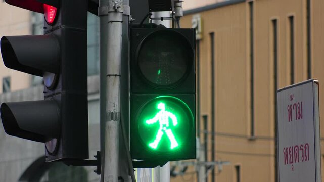 BANGKOK, THAILAND : Close up shot of traffic light at the street. LED signal light.