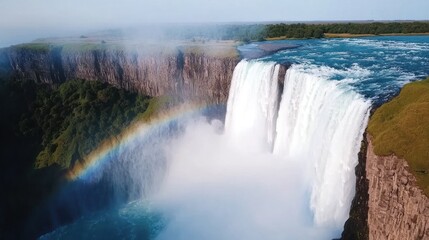 Majestic Waterfall with Rainbow