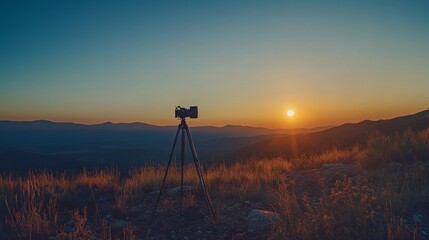 Naklejka premium A time-lapse video setup capturing an eclipse from a professional-grade observation site,
