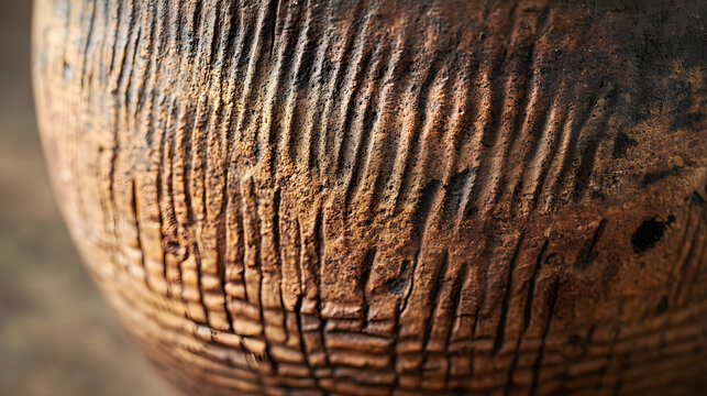 Close-up View of Handmade Clay Pot Revealing Intricate Textures and Craftsmanship