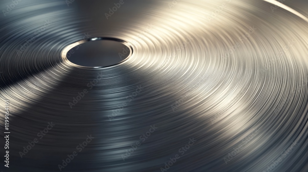 Poster close up of a circular metal surface with concentric lines and a central hole. great for industrial,