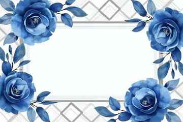 A luxurious wedding invitation design with royal blue and silver flowers intertwined with silver geometric patterns