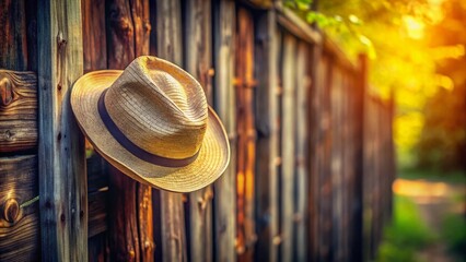 Long Exposure Beige Straw Hat on Brown Wooden Planks